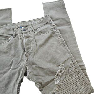 Divided Men's Khaki Green Pants Distressed Knee texture size 30